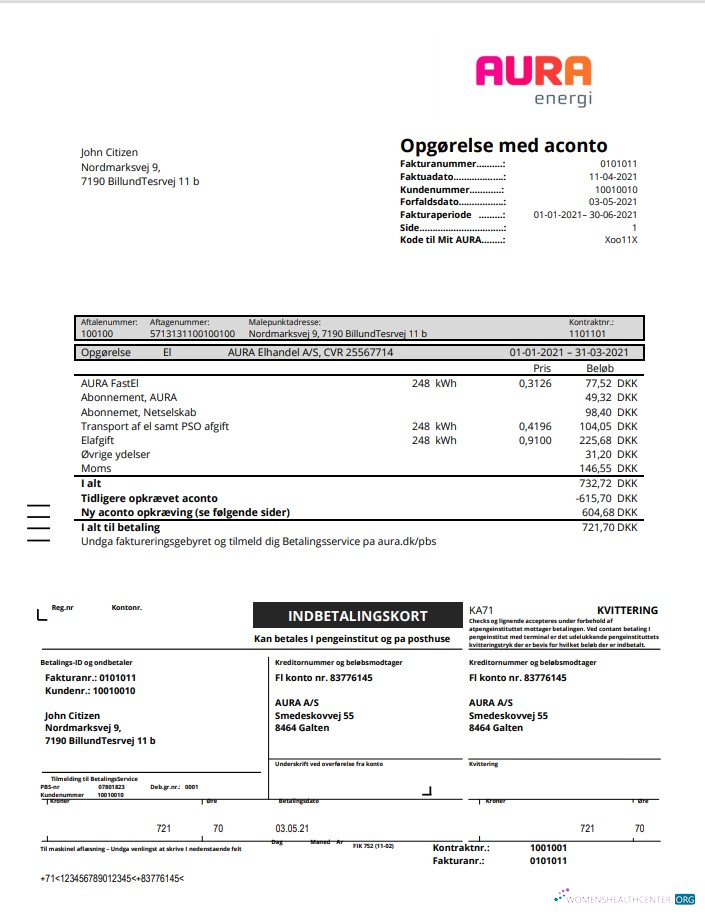 download download Denmark AURA Energi utility bill template in Word and PDF format PDF template PDF template